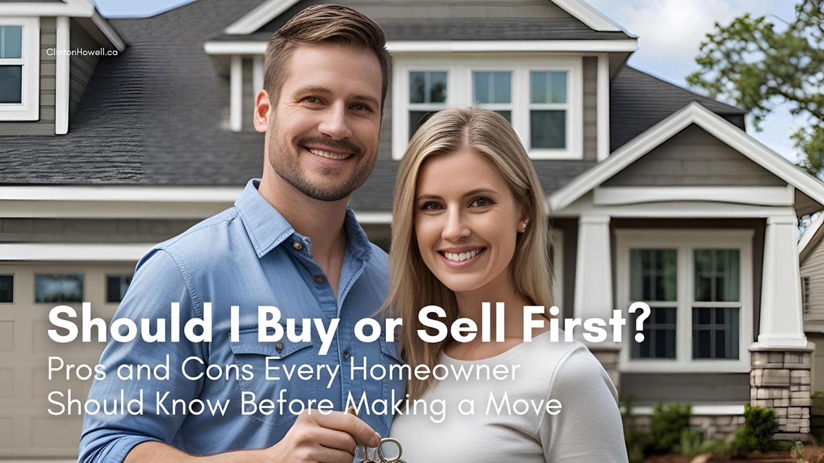 Happy homeowners deciding whether to buy or sell first in Burlington.